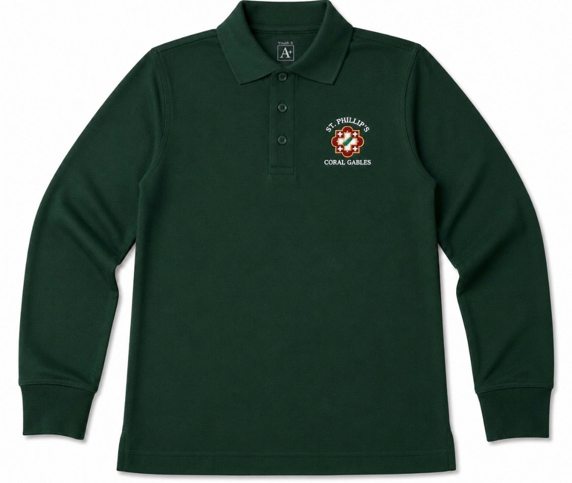 GREEN LONG SLEEVE POLO SHIRT