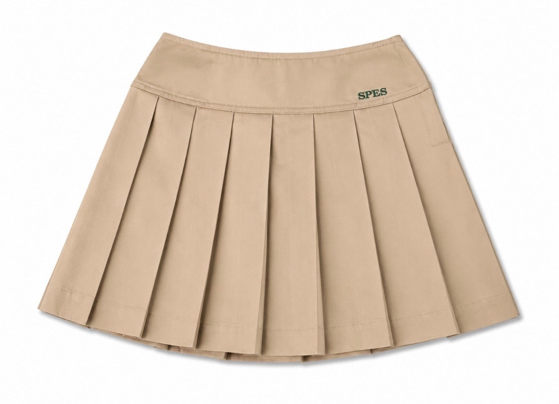 KHAKI PLEATED SKIRT WITH LOGO