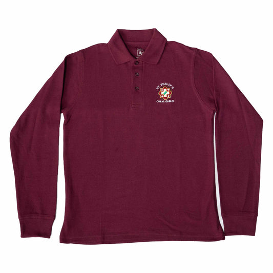 BURGUNDY LONG SLEEVE POLO SHIRT